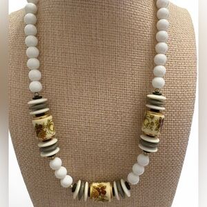 80s Floral Beaded Statement Necklace- vintage
